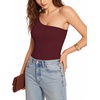 image:imageMANGOPOP Womens One Shoulder Tank Top Bodysuit Sexy Sleeveless Long Sleeve Backless Body Suits Off Shoulder Going Out TopsC3one Shoulder Burgundy