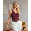 image:imageMANGOPOP Womens One Shoulder Tank Top Bodysuit Sexy Sleeveless Long Sleeve Backless Body Suits Off Shoulder Going Out TopsC3one Shoulder Burgundy
