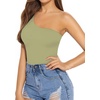image:imageMANGOPOP Womens One Shoulder Tank Top Bodysuit Sexy Sleeveless Long Sleeve Backless Body Suits Off Shoulder Going Out TopsC7one Shoulder Olive Green
