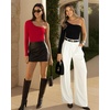 image:imageMANGOPOP Womens One Shoulder Tank Top Bodysuit Sexy Sleeveless Long Sleeve Backless Body Suits Off Shoulder Going Out TopsD1long Sleeve Red