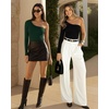 image:imageMANGOPOP Womens One Shoulder Tank Top Bodysuit Sexy Sleeveless Long Sleeve Backless Body Suits Off Shoulder Going Out TopsD2long Sleeve Deep Green
