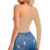 image:imageMANGOPOP Womens One Shoulder Tank Top Bodysuit Sexy Sleeveless Long Sleeve Backless Body Suits Off Shoulder Going Out TopsD4long Sleeve Mocha