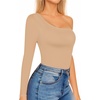 image:imageMANGOPOP Womens One Shoulder Tank Top Bodysuit Sexy Sleeveless Long Sleeve Backless Body Suits Off Shoulder Going Out TopsD4long Sleeve Mocha