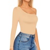 image:imageMANGOPOP Womens One Shoulder Tank Top Bodysuit Sexy Sleeveless Long Sleeve Backless Body Suits Off Shoulder Going Out TopsD5long Sleeve Nude