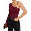 image:imageMANGOPOP Womens One Shoulder Tank Top Bodysuit Sexy Sleeveless Long Sleeve Backless Body Suits Off Shoulder Going Out TopsD6long Sleeve Burgundy