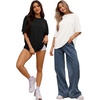 image:imageMANGOPOP Womens Oversized T Shirts Short Sleeve Crewneck Loose Fit Tops Summer Basic Gym Workout ClothesA Short Sleeve Black