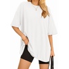 image:imageMANGOPOP Womens Oversized T Shirts Short Sleeve Crewneck Loose Fit Tops Summer Basic Gym Workout ClothesA Short Sleeve Creamy White