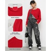 image:imageMANGOPOP Womens Oversized T Shirts Short Sleeve Crewneck Loose Fit Tops Summer Basic Gym Workout ClothesLong Sleeve Red