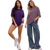 image:imageMANGOPOP Womens Oversized T Shirts Short Sleeve Crewneck Loose Fit Tops Summer Basic Gym Workout ClothesShort Sleeve Deep Purple