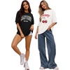image:imageMANGOPOP Womens Oversized T Shirts Short Sleeve Crewneck Loose Fit Tops Summer Basic Gym Workout ClothesShort Sleeve Graphic Black Ca