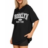 image:imageMANGOPOP Womens Oversized T Shirts Short Sleeve Crewneck Loose Fit Tops Summer Basic Gym Workout ClothesShort Sleeve Graphic Black Ny