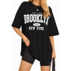 image:imageMANGOPOP Womens Oversized T Shirts Short Sleeve Crewneck Loose Fit Tops Summer Basic Gym Workout ClothesShort Sleeve Graphic Black Ny