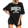 image:imageMANGOPOP Womens Oversized T Shirts Short Sleeve Crewneck Loose Fit Tops Summer Basic Gym Workout ClothesShort Sleeve Graphic Black Ny