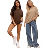 image:imageMANGOPOP Womens Oversized T Shirts Short Sleeve Crewneck Loose Fit Tops Summer Basic Gym Workout ClothesShort Sleeve Khaki