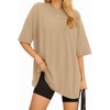 image:imageMANGOPOP Womens Oversized T Shirts Short Sleeve Crewneck Loose Fit Tops Summer Basic Gym Workout ClothesShort Sleeve Khaki
