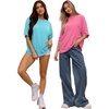image:imageMANGOPOP Womens Oversized T Shirts Short Sleeve Crewneck Loose Fit Tops Summer Basic Gym Workout ClothesShort Sleeve Light Blue