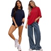 image:imageMANGOPOP Womens Oversized T Shirts Short Sleeve Crewneck Loose Fit Tops Summer Basic Gym Workout ClothesShort Sleeve Navy Blue
