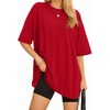 image:imageMANGOPOP Womens Oversized T Shirts Short Sleeve Crewneck Loose Fit Tops Summer Basic Gym Workout ClothesShort Sleeve Red