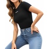 image:imageMANGOPOP Womens Round Neck Short Sleeve Bodysuit T Shirts Basic Body Suit TopsA2short Sleeve Black