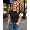 image:imageMANGOPOP Womens Round Neck Short Sleeve Bodysuit T Shirts Basic Body Suit TopsBblack