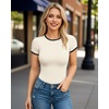 image:imageMANGOPOP Womens Round Neck Short Sleeve Bodysuit T Shirts Basic Body Suit TopsBcreamy White