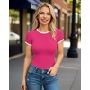 image:imageMANGOPOP Womens Round Neck Short Sleeve Bodysuit T Shirts Basic Body Suit TopsBrose Pink