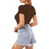 image:imageMANGOPOP Womens Round Neck Short Sleeve Bodysuit T Shirts Basic Body Suit TopsBshort Sleeve Coffee