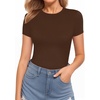 image:imageMANGOPOP Womens Round Neck Short Sleeve Bodysuit T Shirts Basic Body Suit TopsBshort Sleeve Coffee