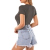 image:imageMANGOPOP Womens Round Neck Short Sleeve Bodysuit T Shirts Basic Body Suit TopsBshort Sleeve Dark Heather Grey