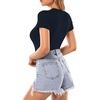 image:imageMANGOPOP Womens Round Neck Short Sleeve Bodysuit T Shirts Basic Body Suit TopsBshort Sleeve Deep Blue