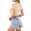 image:imageMANGOPOP Womens Round Neck Short Sleeve Bodysuit T Shirts Basic Body Suit TopsBshort Sleeve Light Apricot