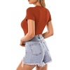 image:imageMANGOPOP Womens Round Neck Short Sleeve Bodysuit T Shirts Basic Body Suit TopsBshort Sleeve Reddish Brown