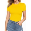 image:imageMANGOPOP Womens Round Neck Short Sleeve Bodysuit T Shirts Basic Body Suit TopsBshort Sleeve Yellow