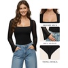image:imageMANGOPOP Womens Square Neck Bell Sleeve Bodysuit Mesh Double Lined Body Suits Trend Going Out Tops Fall Outfits 2025A01 Black