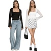 image:imageMANGOPOP Womens Square Neck Bell Sleeve Bodysuit Mesh Double Lined Body Suits Trend Going Out Tops Fall Outfits 2025A02 White