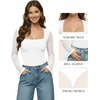 image:imageMANGOPOP Womens Square Neck Bell Sleeve Bodysuit Mesh Double Lined Body Suits Trend Going Out Tops Fall Outfits 2025A02 White
