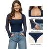 image:imageMANGOPOP Womens Square Neck Bell Sleeve Bodysuit Mesh Double Lined Body Suits Trend Going Out Tops Fall Outfits 2025Deep Blue