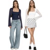 image:imageMANGOPOP Womens Square Neck Bell Sleeve Bodysuit Mesh Double Lined Body Suits Trend Going Out Tops Fall Outfits 2025Deep Blue
