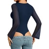image:imageMANGOPOP Womens Square Neck Bell Sleeve Bodysuit Mesh Double Lined Body Suits Trend Going Out Tops Fall Outfits 2025Deep Blue