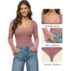 image:imageMANGOPOP Womens Square Neck Bell Sleeve Bodysuit Mesh Double Lined Body Suits Trend Going Out Tops Fall Outfits 2025Marsala
