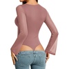 image:imageMANGOPOP Womens Square Neck Bell Sleeve Bodysuit Mesh Double Lined Body Suits Trend Going Out Tops Fall Outfits 2025Marsala