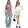 image:imageMANGOPOP Womens Square Neck Bell Sleeve Bodysuit Mesh Double Lined Body Suits Trend Going Out Tops Fall Outfits 2025Marsala