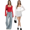 image:imageMANGOPOP Womens Square Neck Bell Sleeve Bodysuit Mesh Double Lined Body Suits Trend Going Out Tops Fall Outfits 2025Red