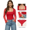 image:imageMANGOPOP Womens Square Neck Bell Sleeve Bodysuit Mesh Double Lined Body Suits Trend Going Out Tops Fall Outfits 2025Red