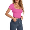 image:imageMANGOPOP Womens Square Neck Short Sleeve Long Sleeve Bodysuit Sexy Body Suits Shirt Slim Fitted Tops04 Blush Short Sleeve