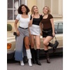 image:imageMANGOPOP Womens Square Neck Short Sleeve Long Sleeve Bodysuit Sexy Body Suits Shirt Slim Fitted Tops04 Coffee Short Sleeve