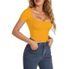 image:imageMANGOPOP Womens Square Neck Short Sleeve Long Sleeve Bodysuit Sexy Body Suits Shirt Slim Fitted Tops04 Ginger Short Sleeve