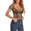 image:imageMANGOPOP Womens Square Neck Short Sleeve Long Sleeve Bodysuit Sexy Body Suits Shirt Slim Fitted Tops04 Leopard Short Sleeve