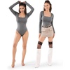 image:imageMANGOPOP Womens Square Neck Short Sleeve Long Sleeve Bodysuit Sexy Body Suits Shirt Slim Fitted Tops05 Dark Heather Grey Long Sleeve
