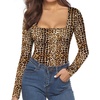 image:imageMANGOPOP Womens Square Neck Short Sleeve Long Sleeve Bodysuit Sexy Body Suits Shirt Slim Fitted Tops05 Leopard Long Sleeve